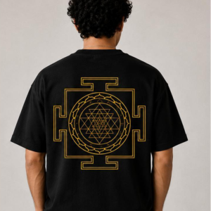 Shree Yantra — Black / golden yellow print — back